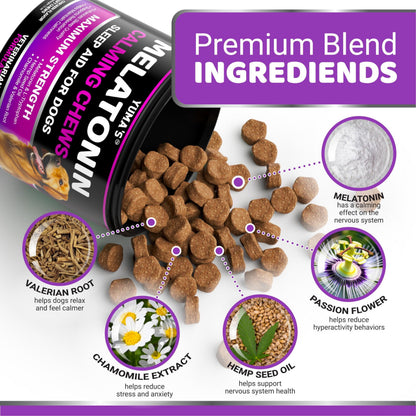 Gâteries Calmantes à la Mélatonine pour Chien - Anti-Stress, 170 Morçeaux