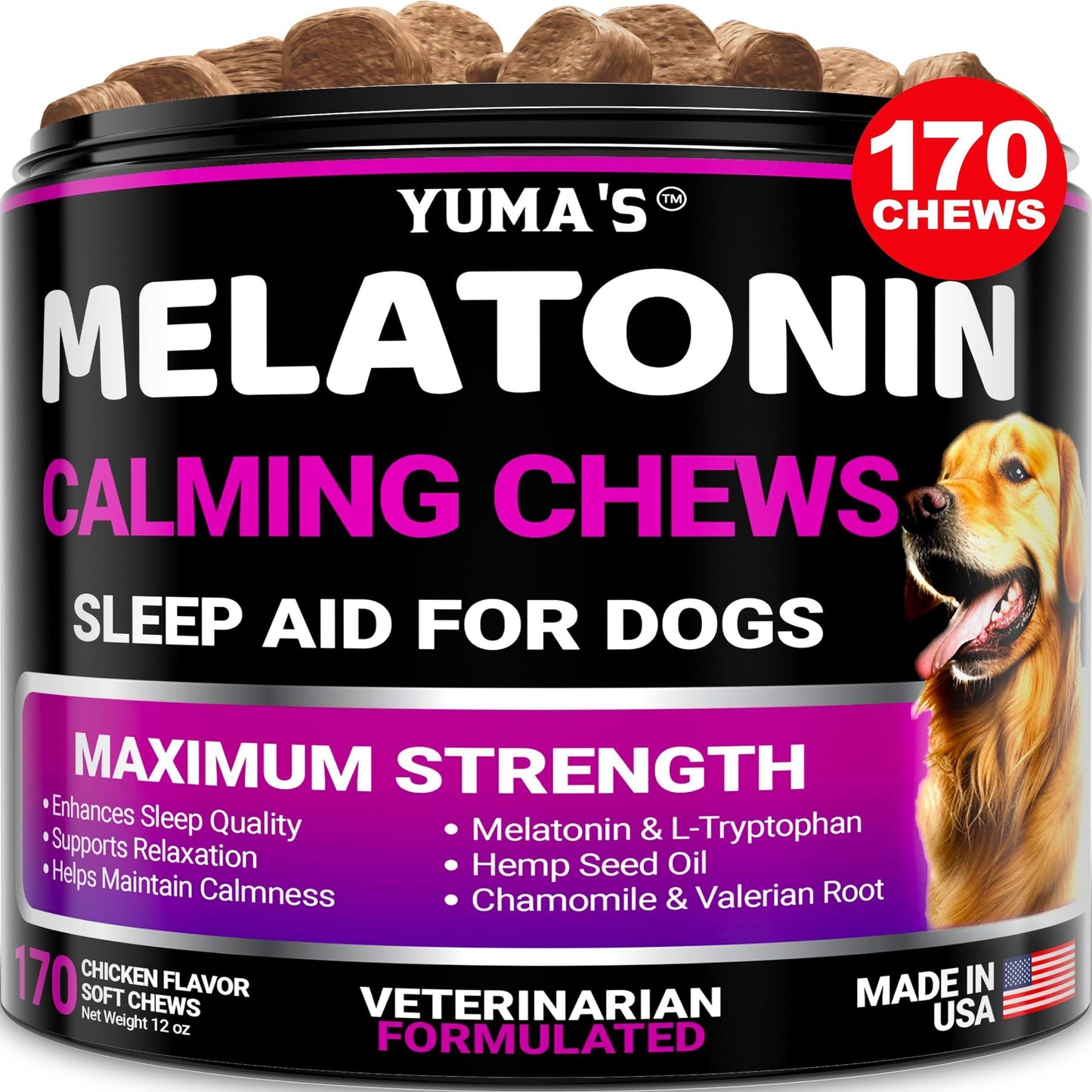 Gâteries Calmantes à la Mélatonine pour Chien - Anti-Stress, 170 Morçeaux