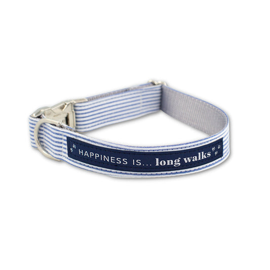 Dog Long Walks Striped Blue Collar
