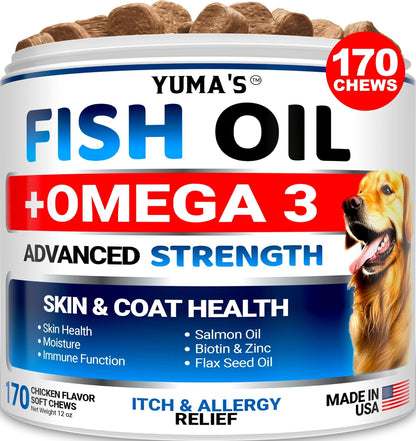 Huile de Poisson Oméga 3 pour Chien - Peau et Pelage, 170 Morçeaux