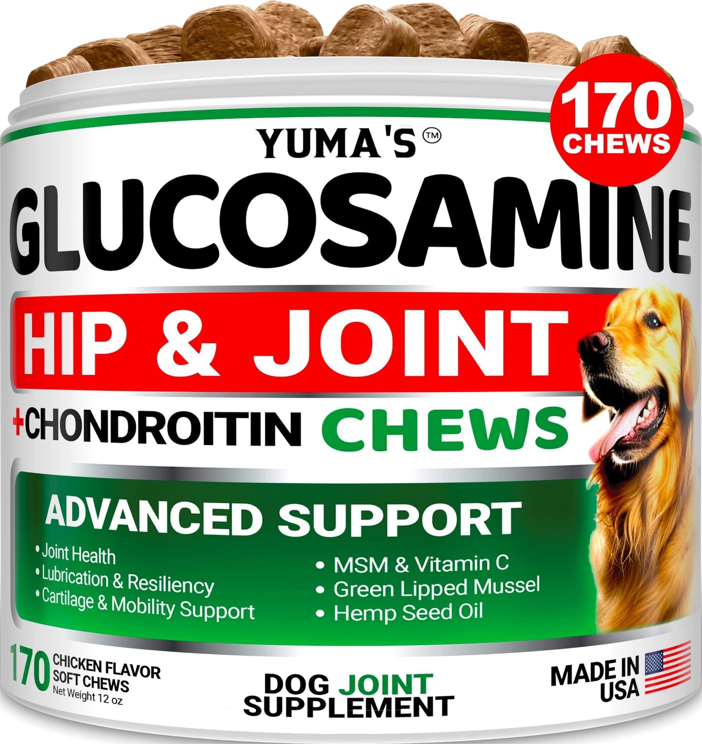 Glucosamine pour Chien - Hanches et Articulations, 170 Morçeaux